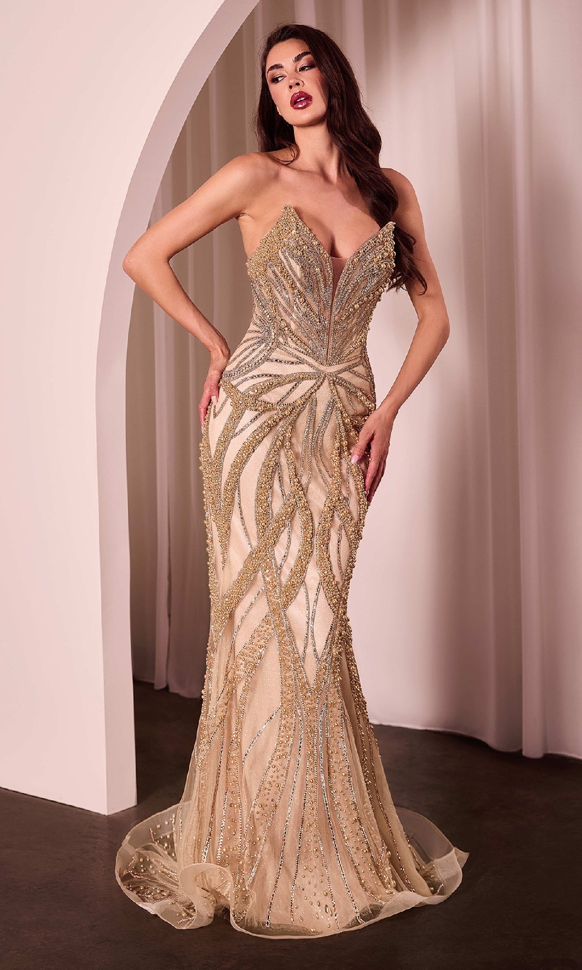 Strapless Long Beaded Prom Dress: Ladivine CC0688