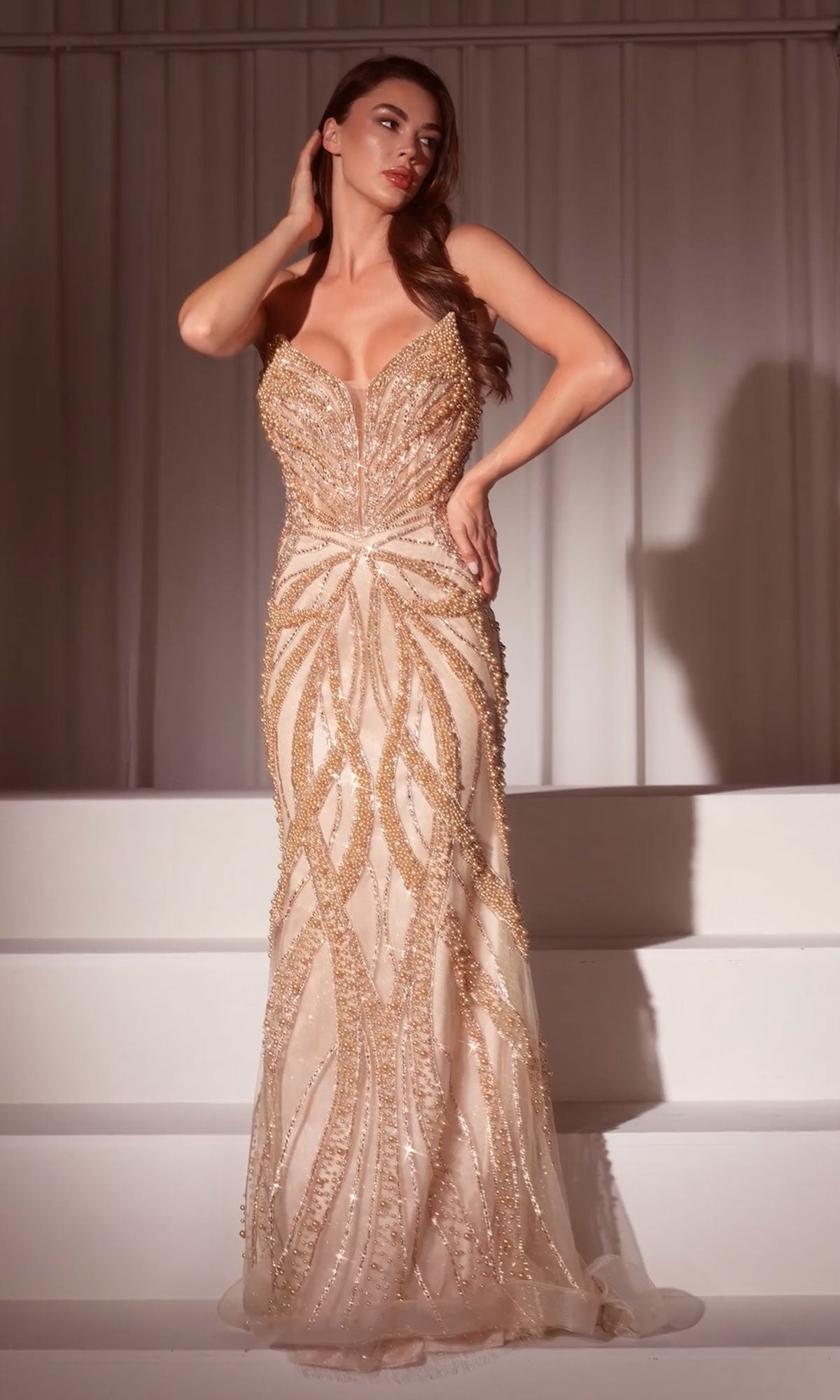 Strapless Long Beaded Prom Dress with Lace-Up Back– PromGirl