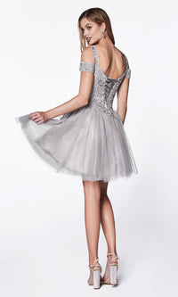 Cold-Shoulder Short Glitter Homecoming Dress CD0132