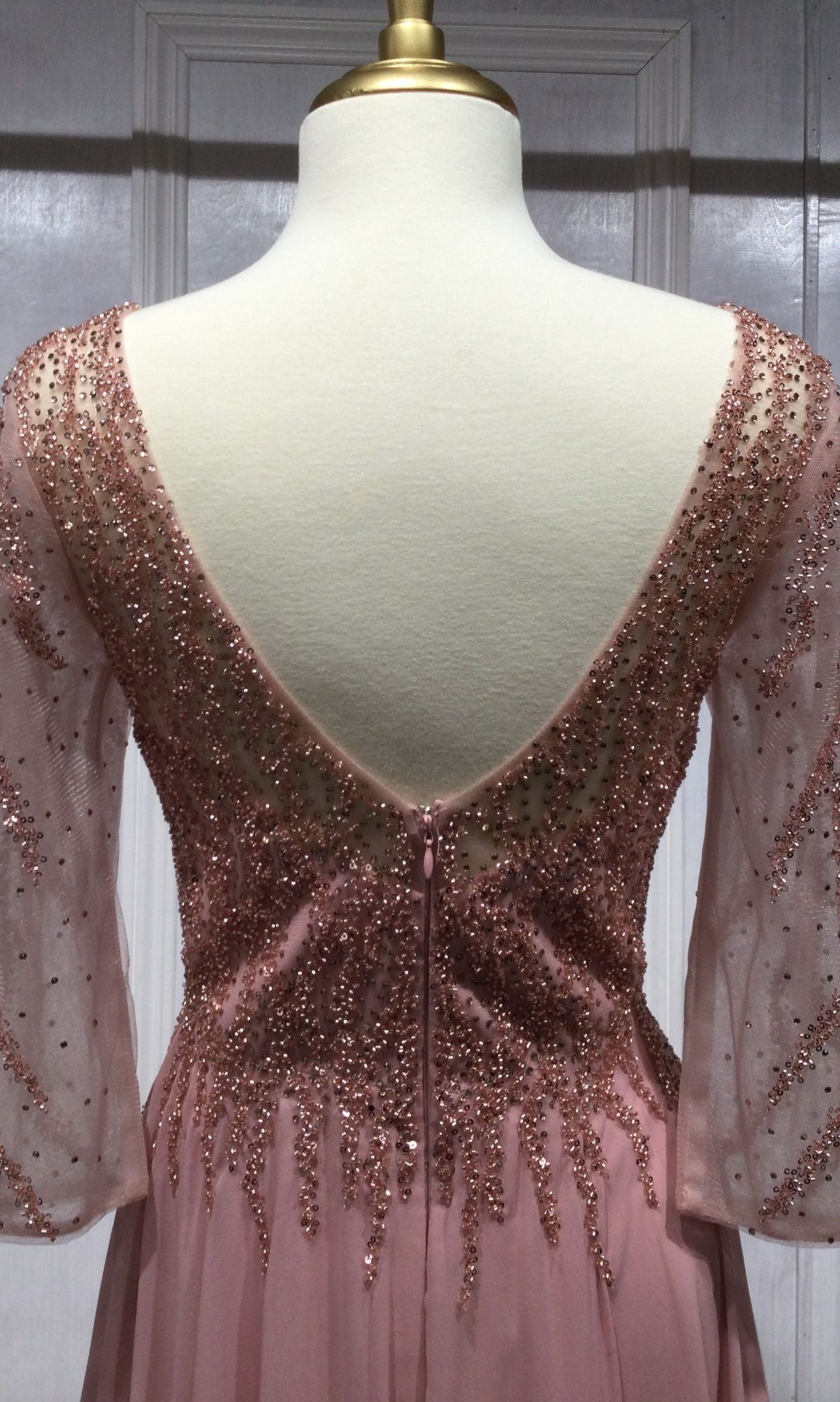 rose gold 3 4 sleeve dress Pink Shimmering 3/4 Sleeve A-Line Midi Dress