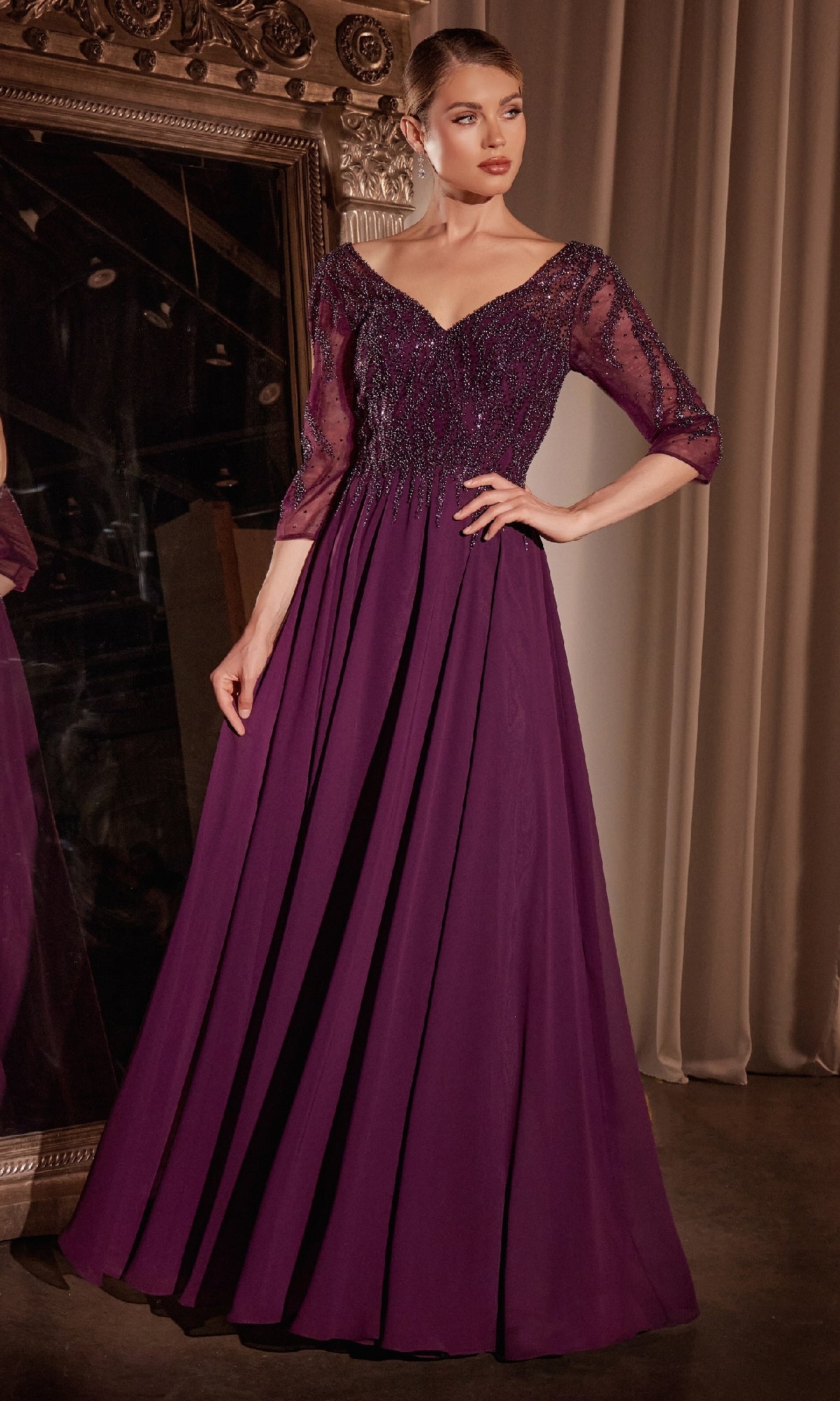 long sleeve winter ball dresses Three-Quarter-Sleeve Prom Dress with Glitter Mocha / Large Neckline_Collared Thin Beaded Waistband Size:US 0 (UK 4) Black Glitter Short Dress