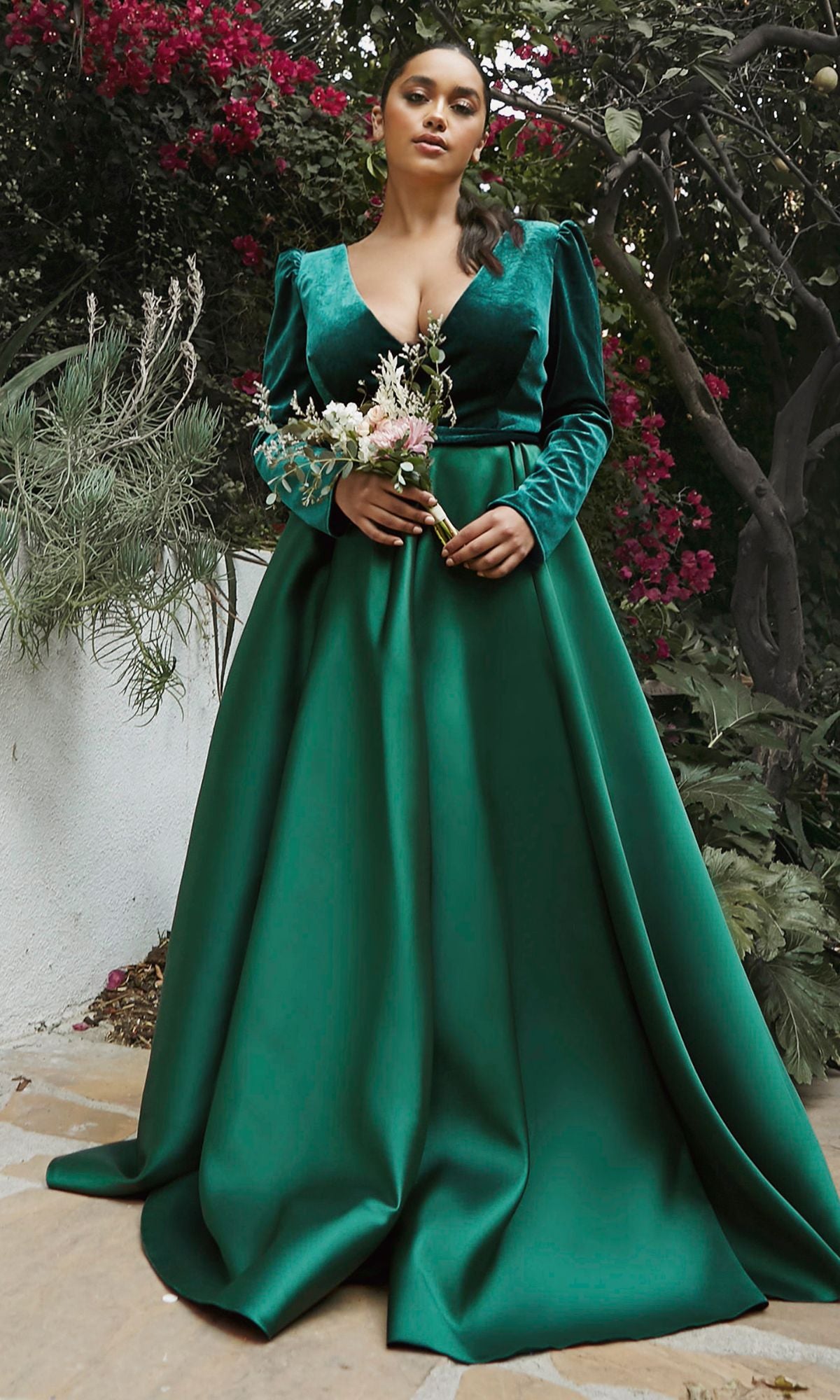 Long Sleeve Long A-Line Formal Dress: CD226 Emerald / 8