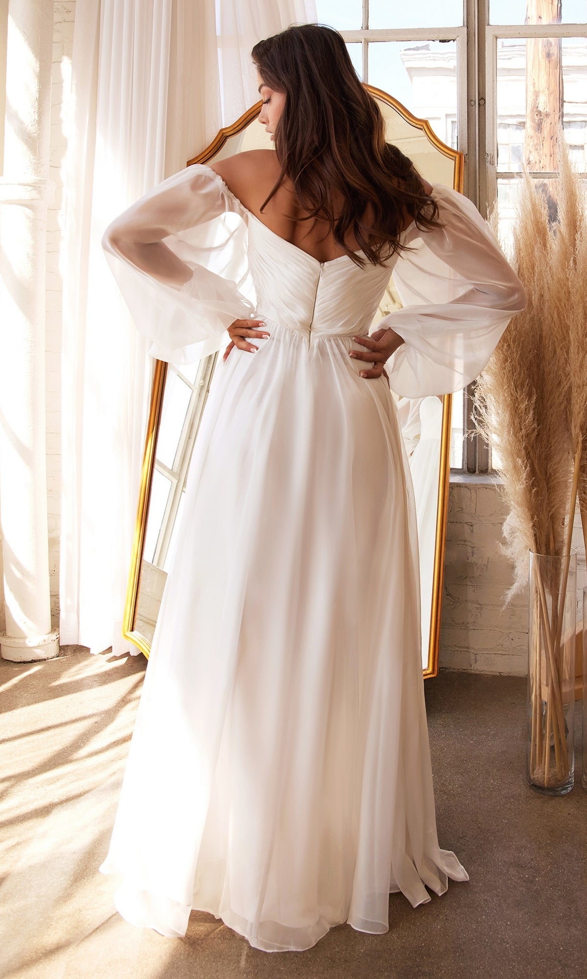 Off-the-Shoulder Long White Formal Dress CD243W