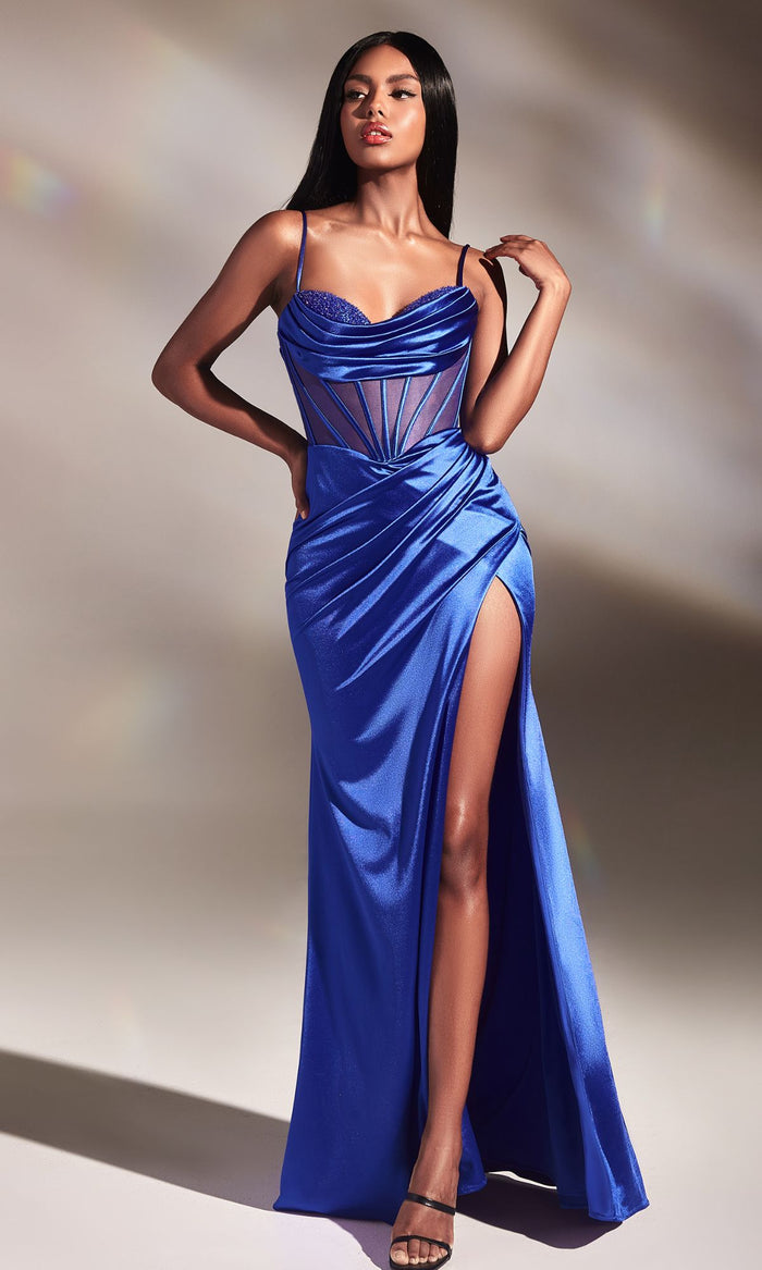 Sheer-Corset Long Draped Prom Dress CD265