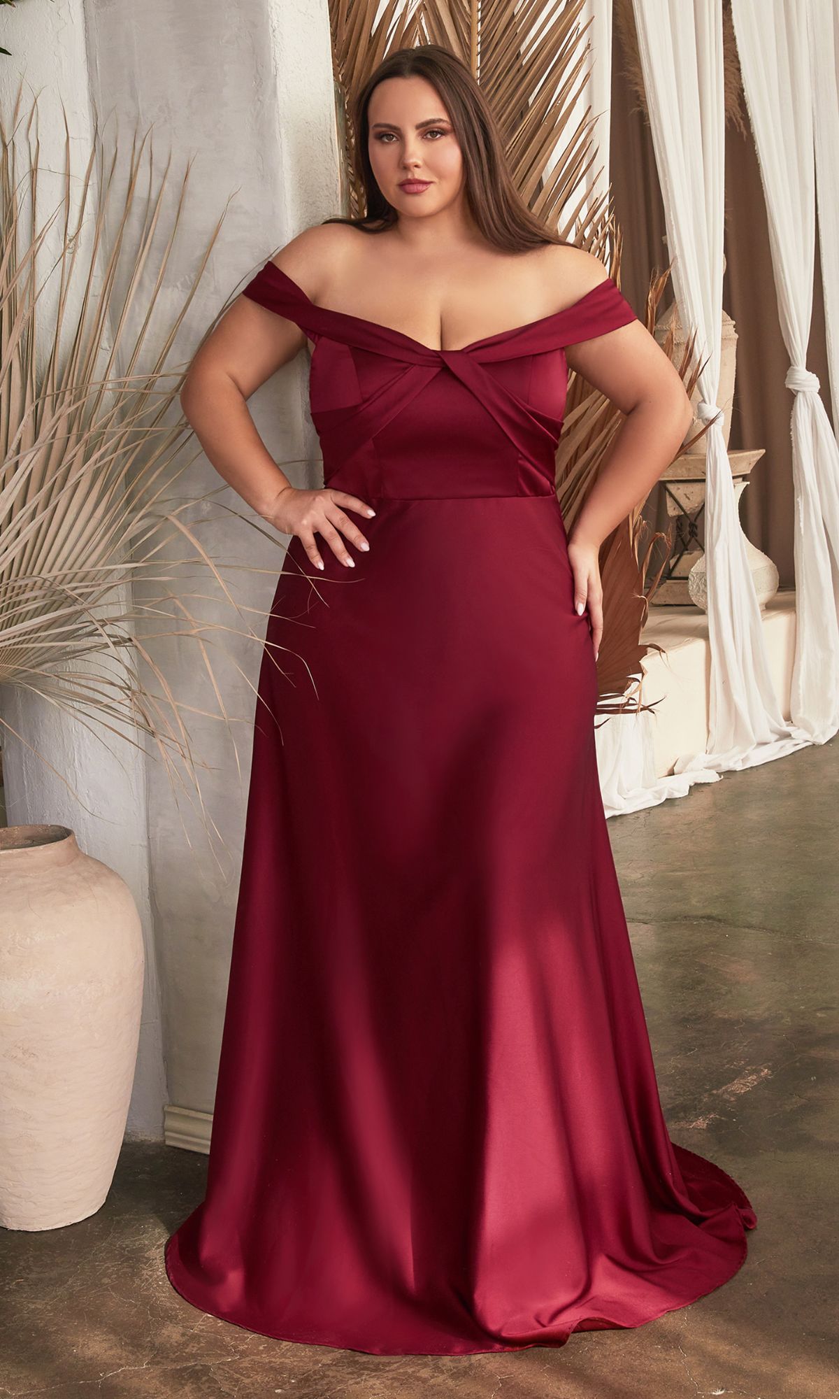 Off Shoulder Long Plus Size Prom Dress PromGirl