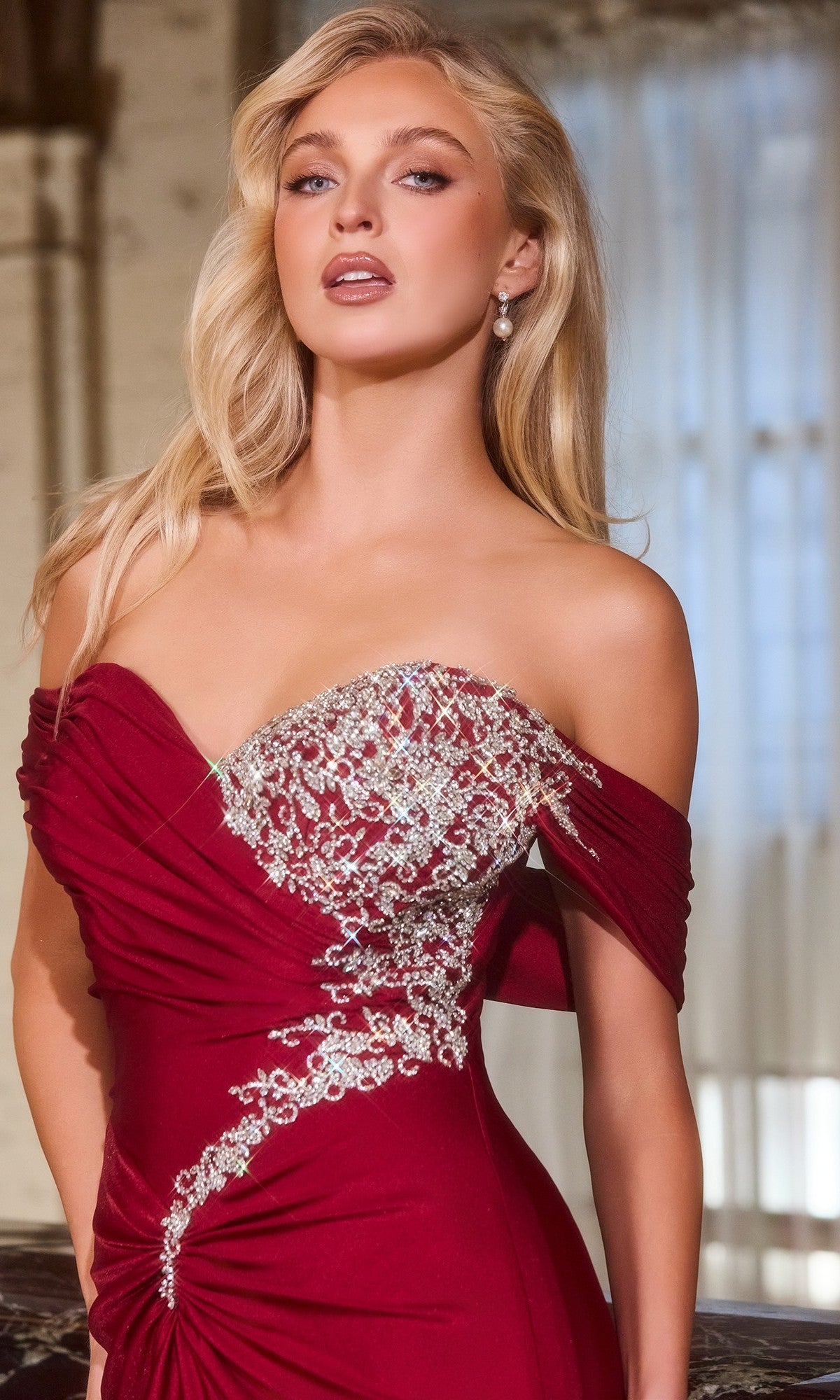 white christmas dresses Reversible Red & Silver Halter Neck Sequin Silk Gown – kalisa main image 1