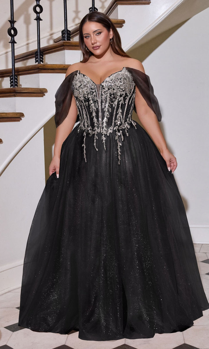 black and silver dress prom Plus-Size Long Glitter Prom Dress with Beaded Corset Navy / 20