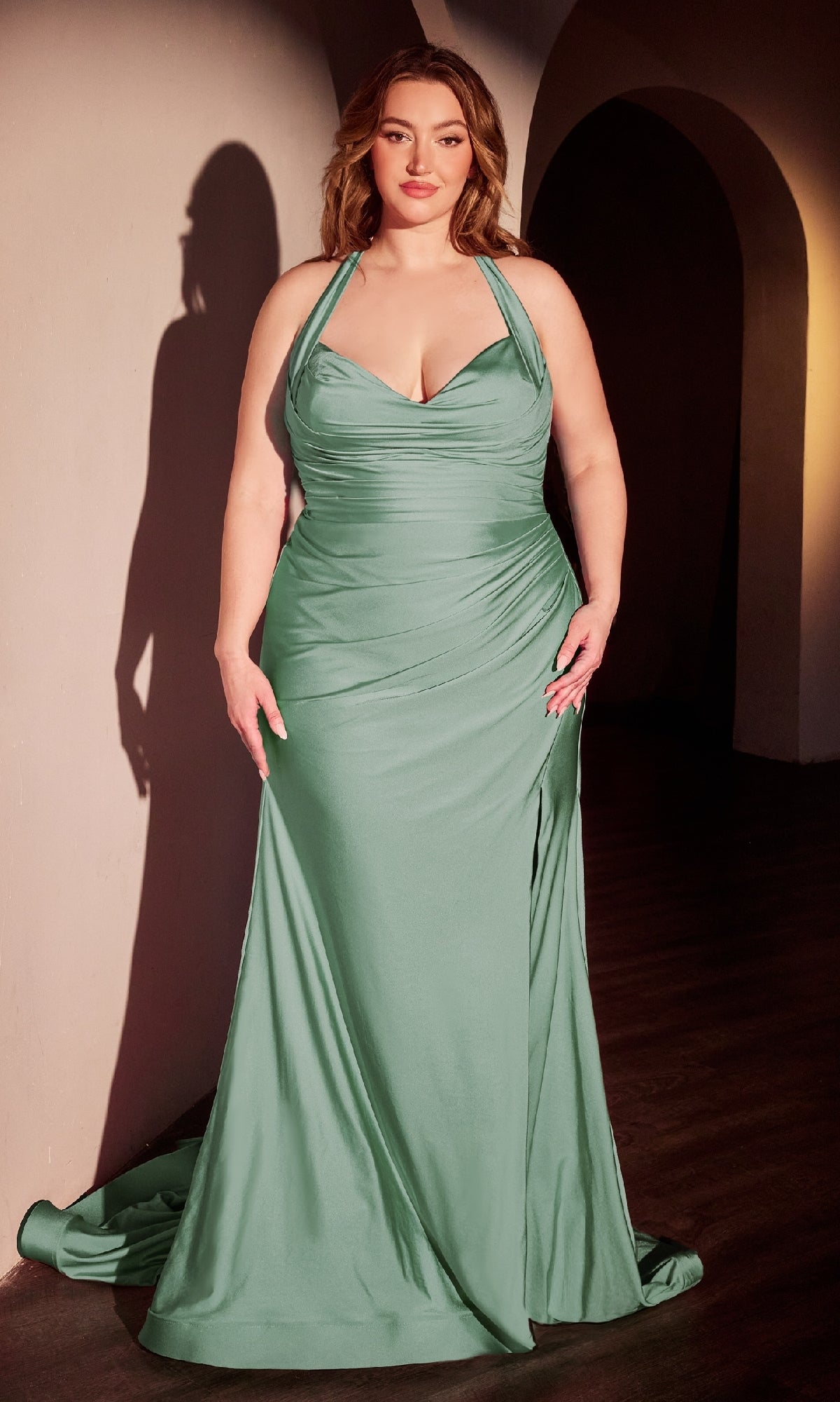 Plus-Size Long Prom Dress with Halter Bodice– PromGirl