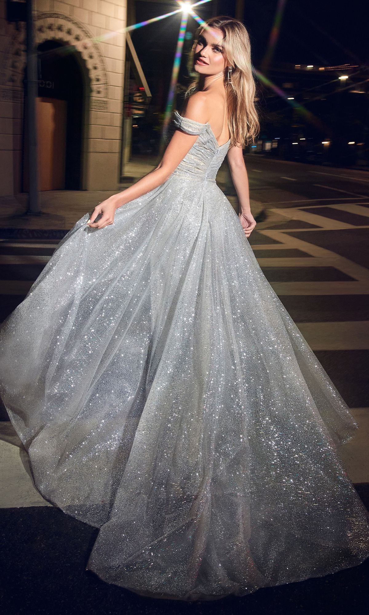 V Neck Grey Glitter Long Prom Dress With Slit