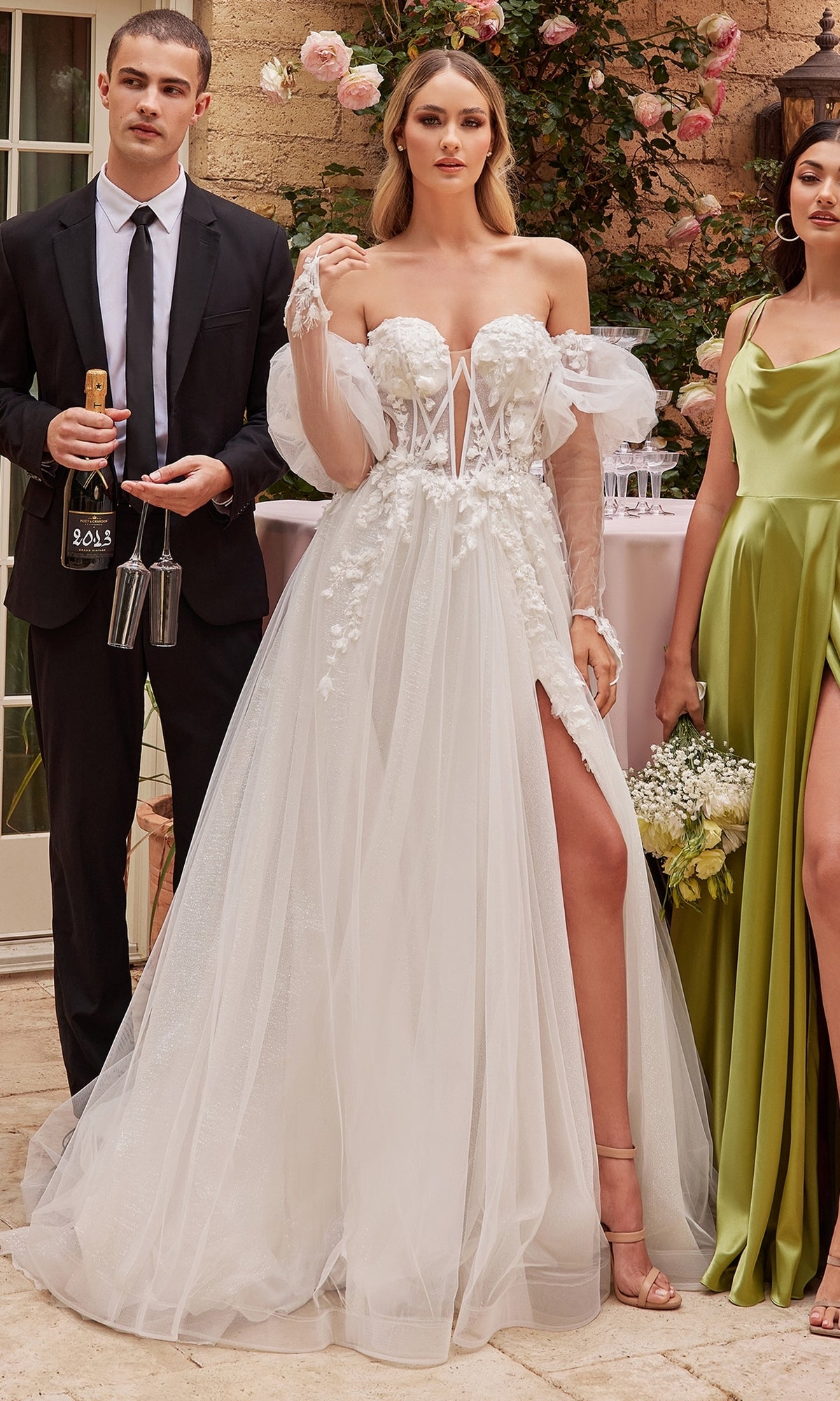 Puff-Sleeve White Wedding Dress CD855W