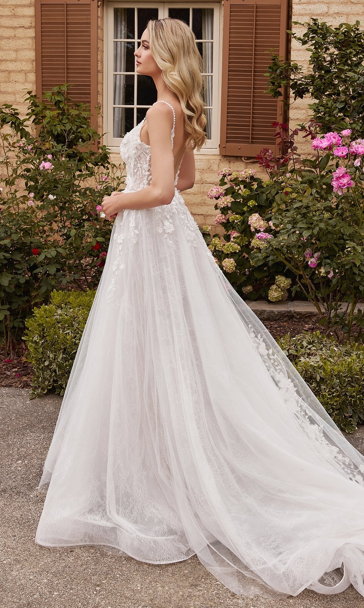 Ladivine CD857W A-Line Lace Wedding Dress - PromGirl Ladivine CD857W A-Line Lace Wedding Dress - PromGirl