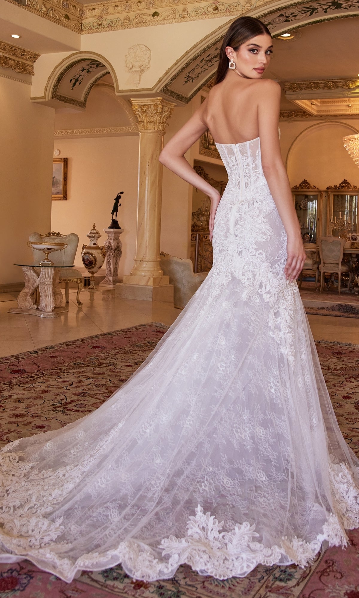 Strapless Long Lace Wedding Dress with Mermaid Skirt PromGirl Strapless Long Lace Wedding Dress with Mermaid Skirt PromGirl
