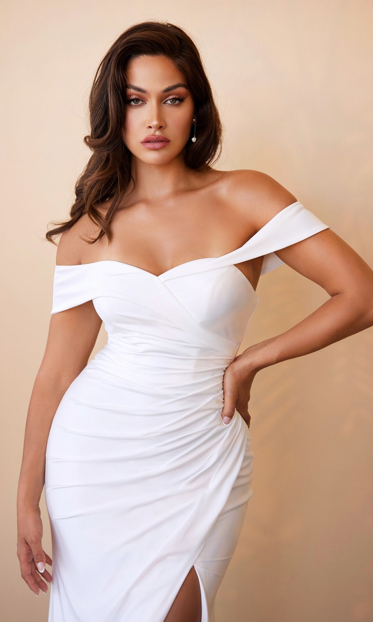 Off-the-Shoulder Long White Prom Dress CD930