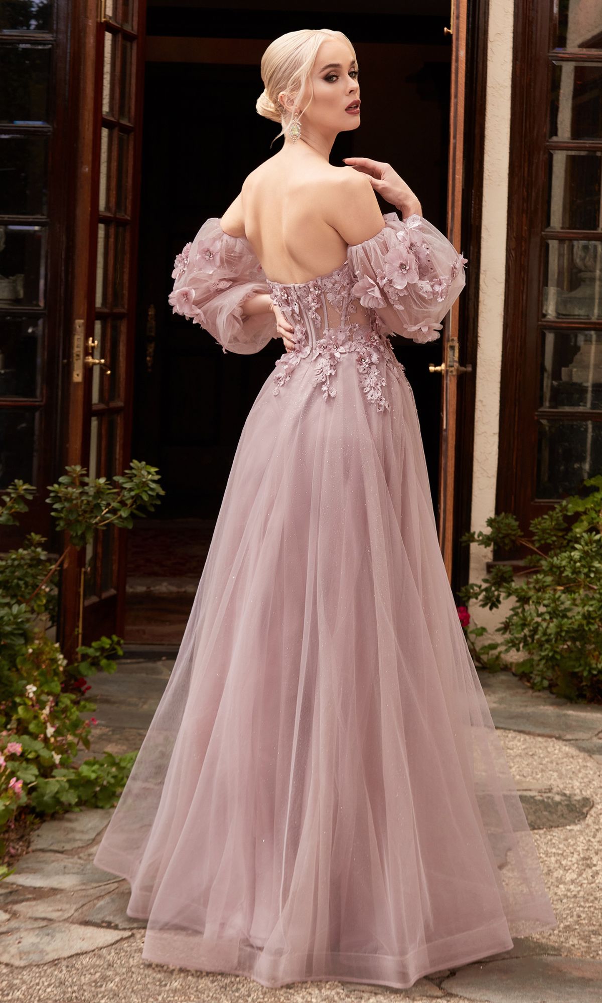 Puff-Sleeved Long Strapless Prom Ball Gown CD962