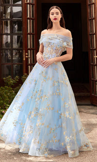 Sheer-Corset Light Blue Long Prom Ball Gown CD963