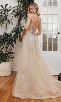 Long Platinum Prom Dress with Rhinestones CD993