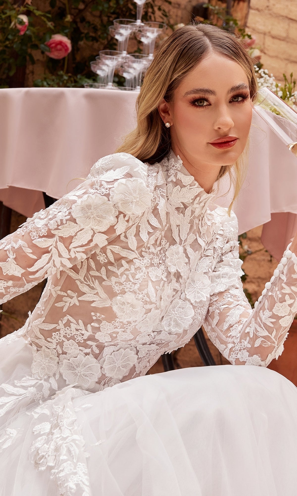 chinese dress ladies CLARA / Fitted Blush Wedding Dress with Removable Sleeves main image 0