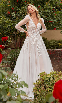 Long Sleeve Long White Wedding Dress CDS436W