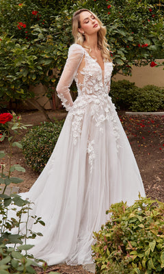 Long White Wedding Dress with Long Sleeves - PromGirl Long White Wedding Dress with Long Sleeves - PromGirl