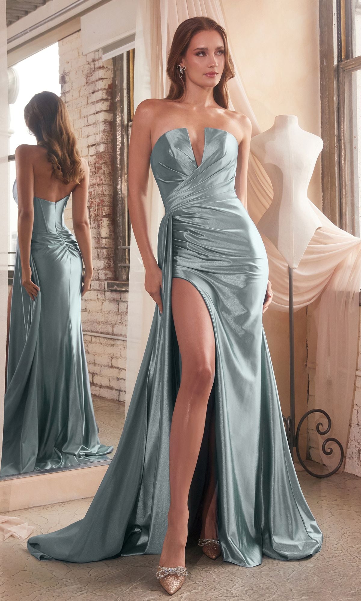 Side-Drape Strapless Long Formal Dress CDS441 Dusty Blue / 2