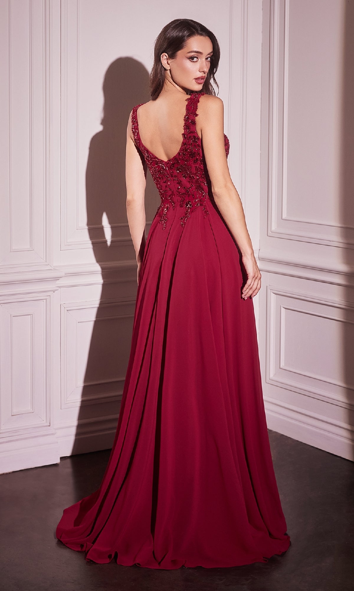 Long A-Line Formal Dress with Removable Beaded Capelet Navy / 20