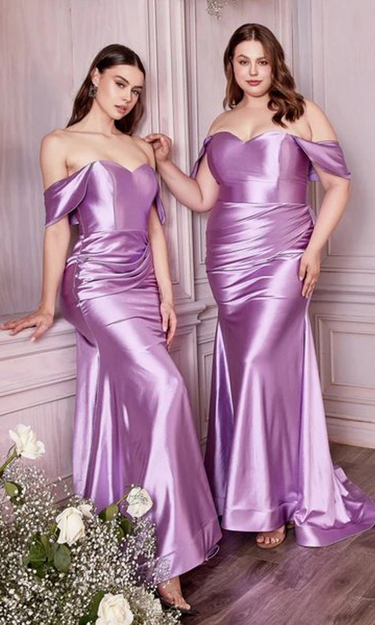 Plus-Size Off-the-Shoulder Long Satin Prom Dress