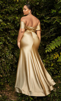 Plus-Size Off-the-Shoulder Long Satin Prom Dress