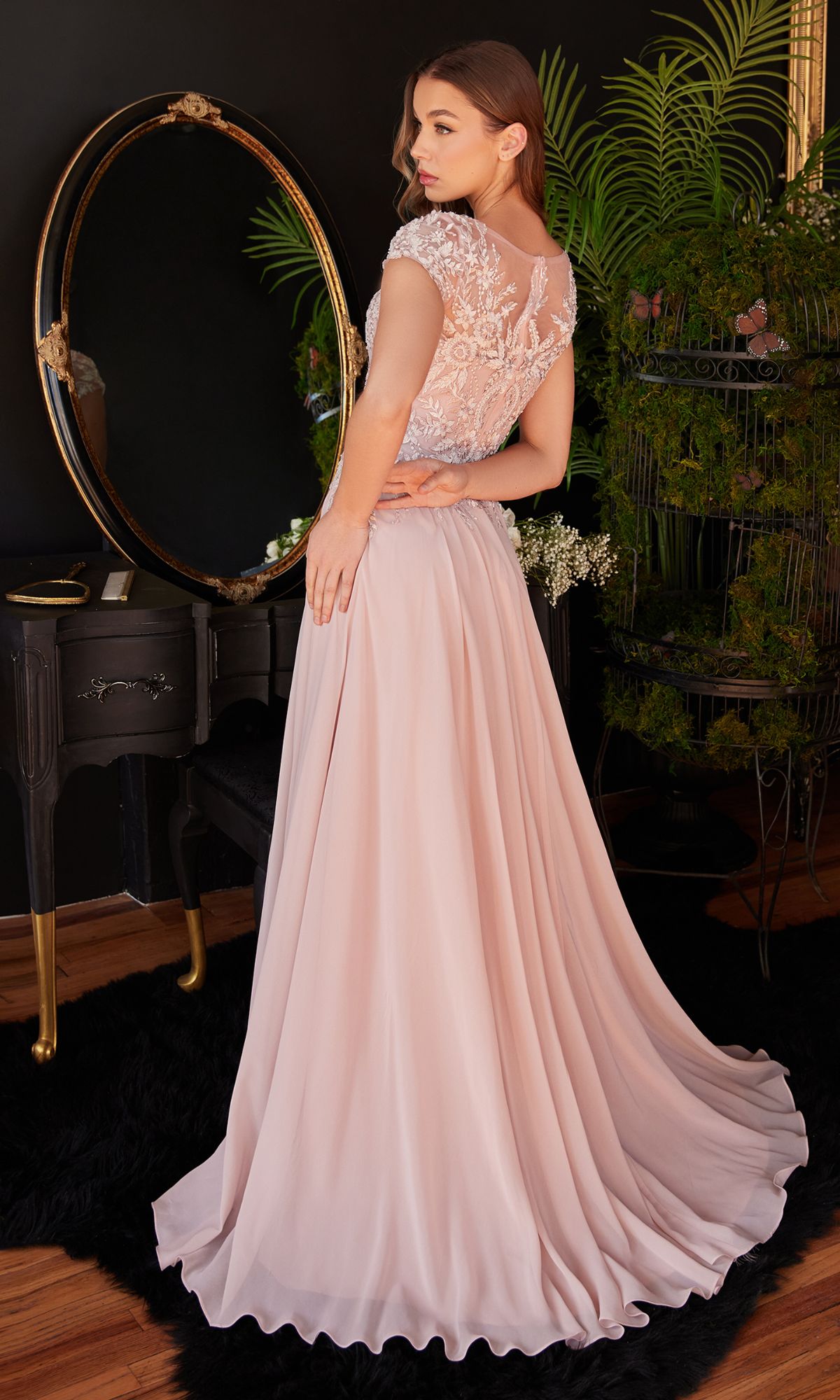 Cap Sleeve Long Dusty Rose Pink Prom Dress CL05