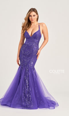 Colette Long Glitter Mermaid Prom Dress CL5109 Purple / 00