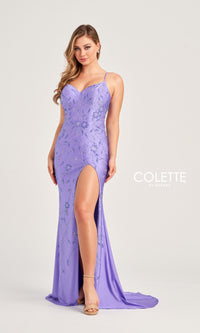 Glitter-Print Long Colette Prom Dress CL5110