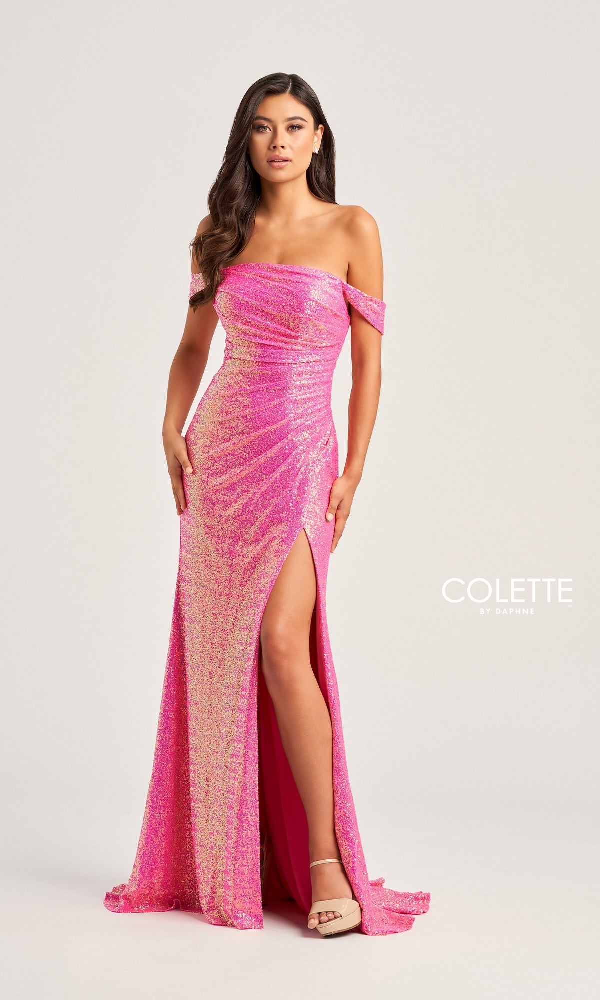 Colette Off-Shoulder Long Sequin Prom Dress CL5129