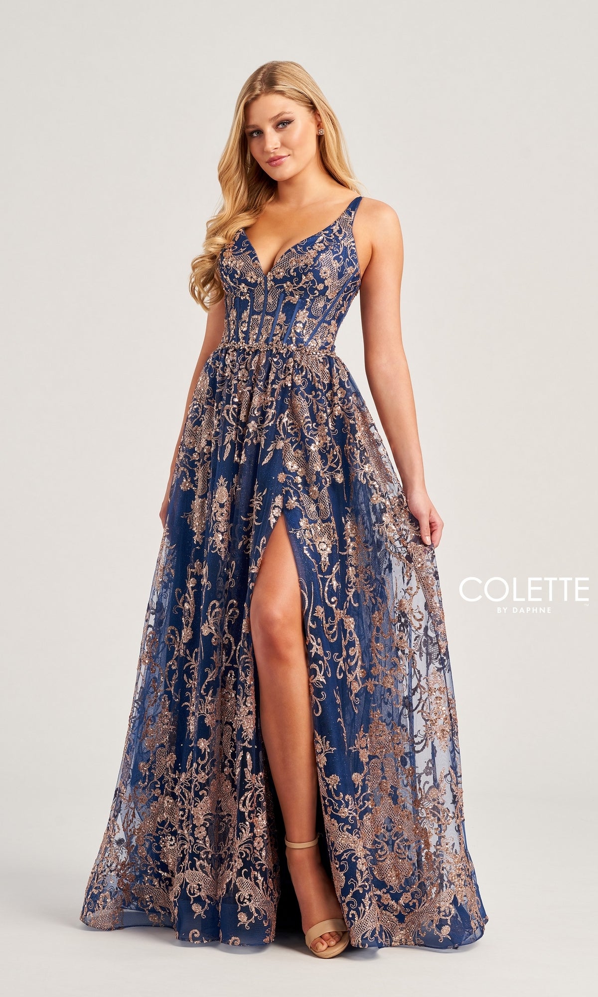 Glitter-Tulle Colette Long Prom Dress CL5134