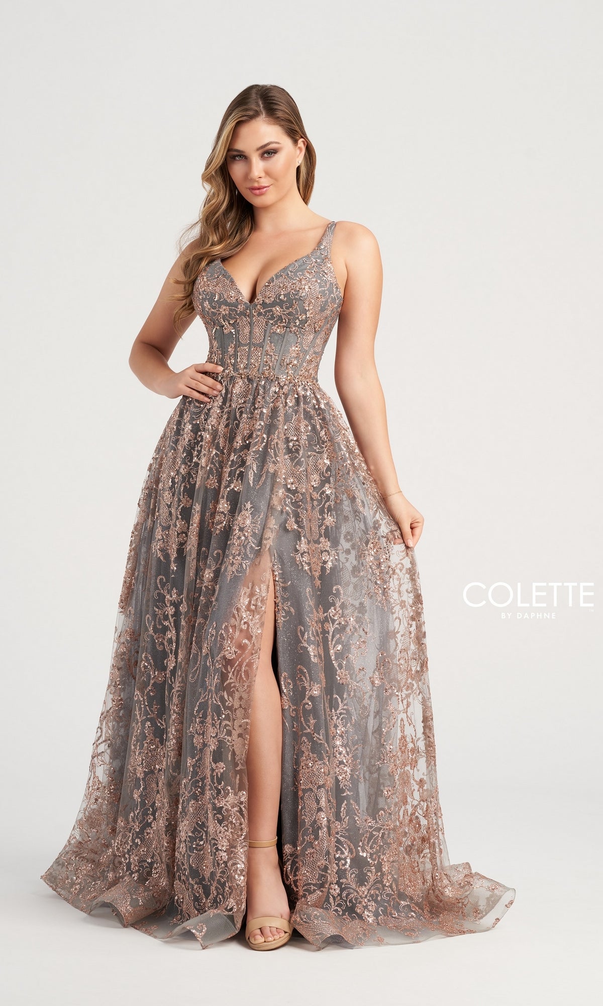 Glitter-Tulle Colette Long Prom Dress CL5134