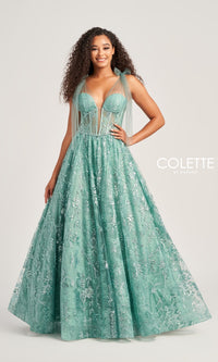 Colette Sage Green Long Glitter Prom Gown CL5236