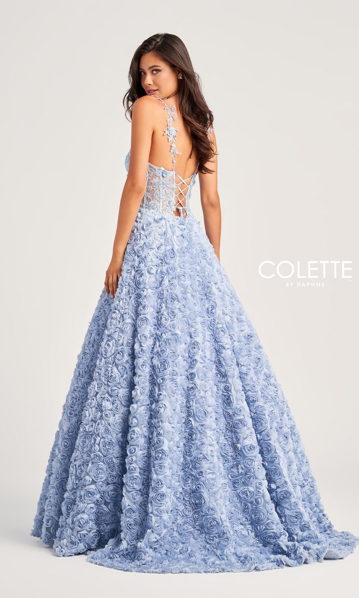 Colette Light Blue Long Rosette Prom Gown CL5250