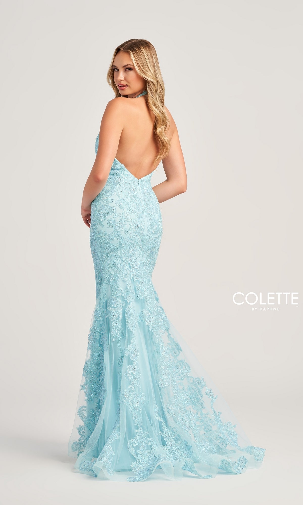 Colette Light Blue Long Halter Formal Dress CL5275 Aqua / 00