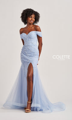 Off-the-Shoulder Long Mermaid Prom Dress with Beads– PromGirl