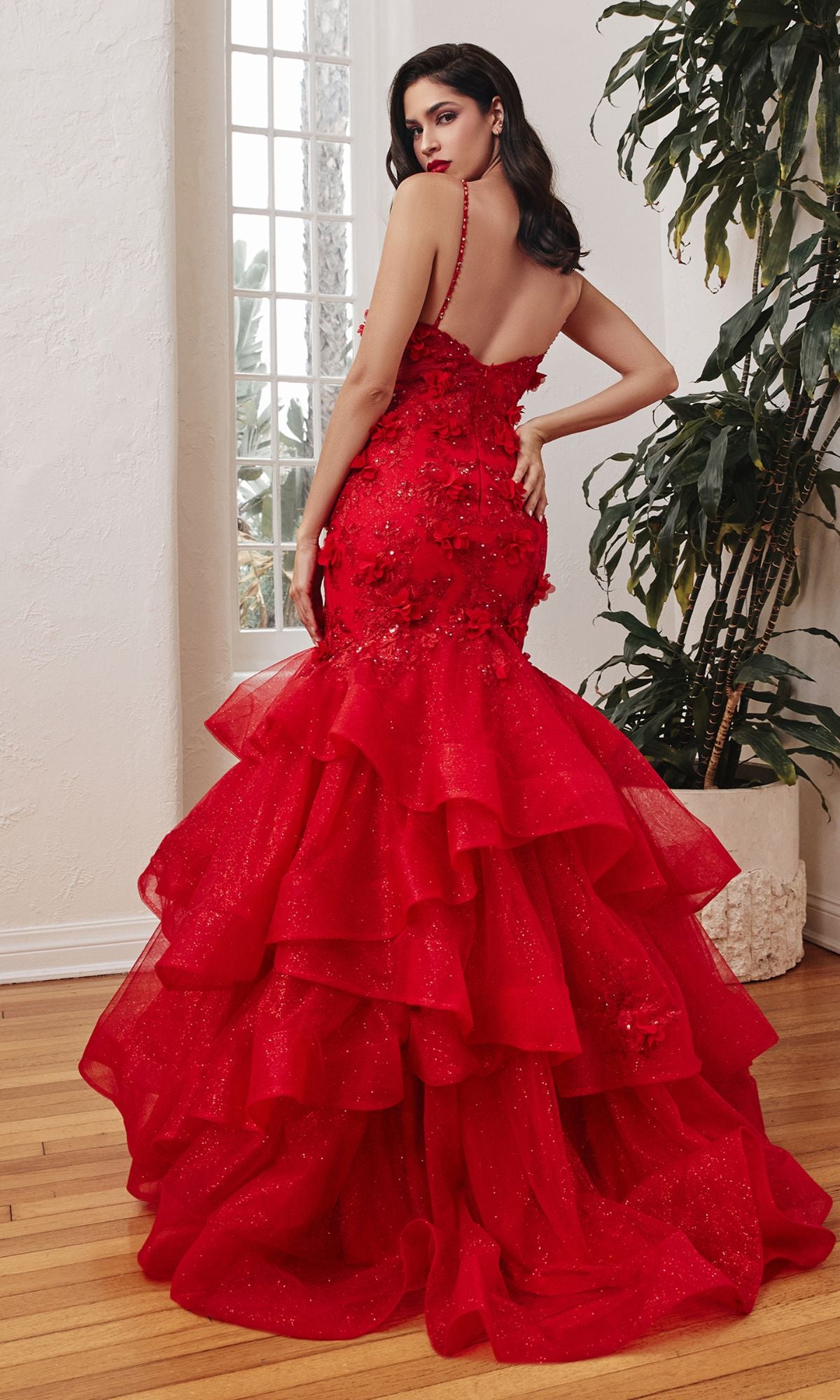 Tiered Long Red Mermaid Prom Dress CM329