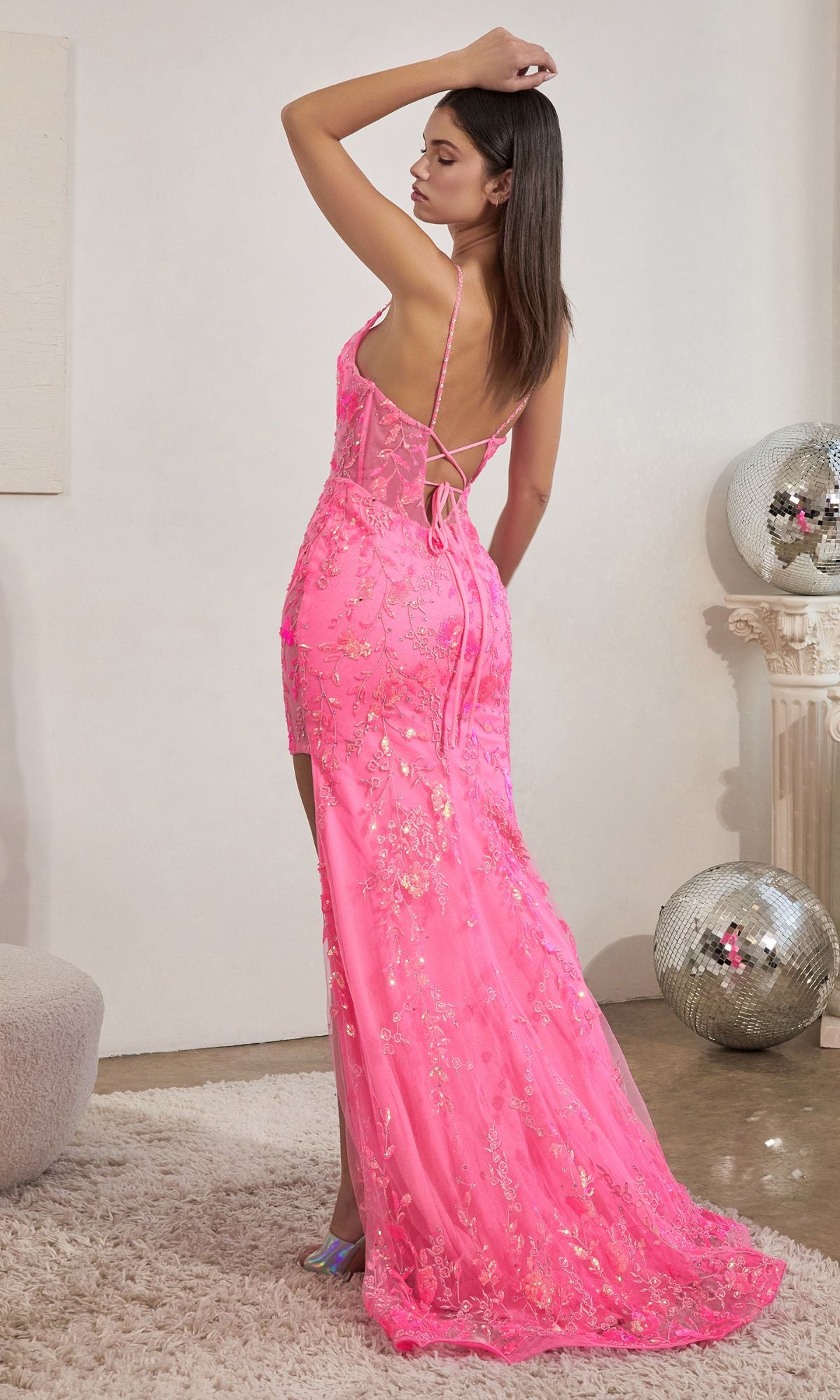 Neon Long Sequin-Print Prom Dress CM331