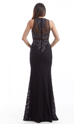 Mock Two-Piece Long Lace Prom Dress with Sheer Back Black / Large Mock Two-Piece Long Lace Prom Dress with Sheer Back Black / Large