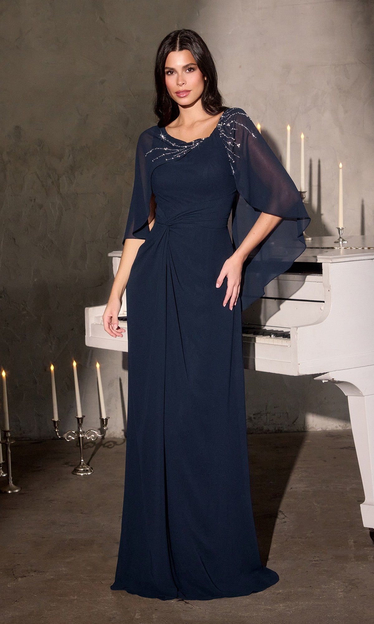 Scoop-Neck Long Chiffon Formal Dress with Cape Sleeves – PromGirl