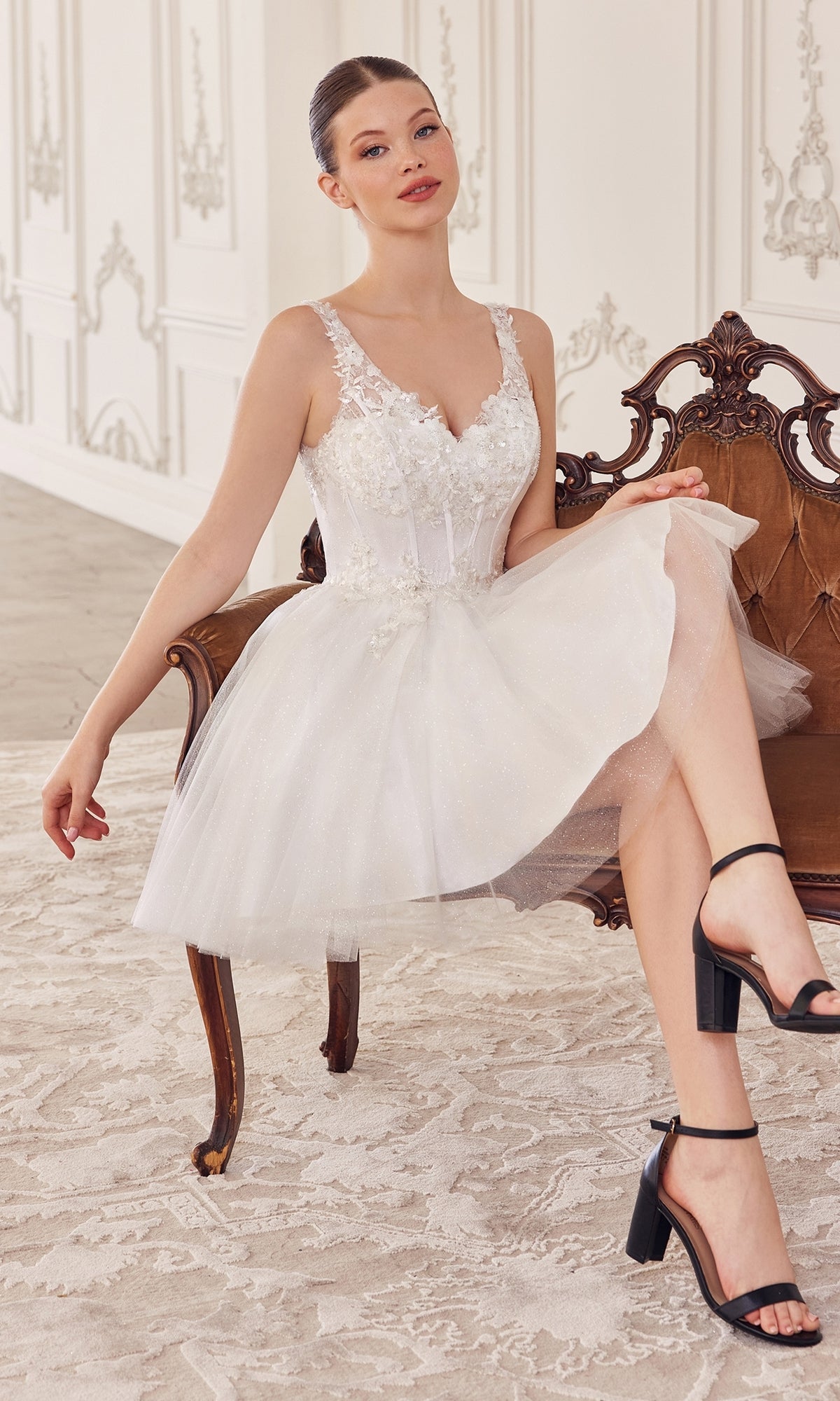 Short Babydoll Homecoming Dress with Sequin Corset Off White / Small