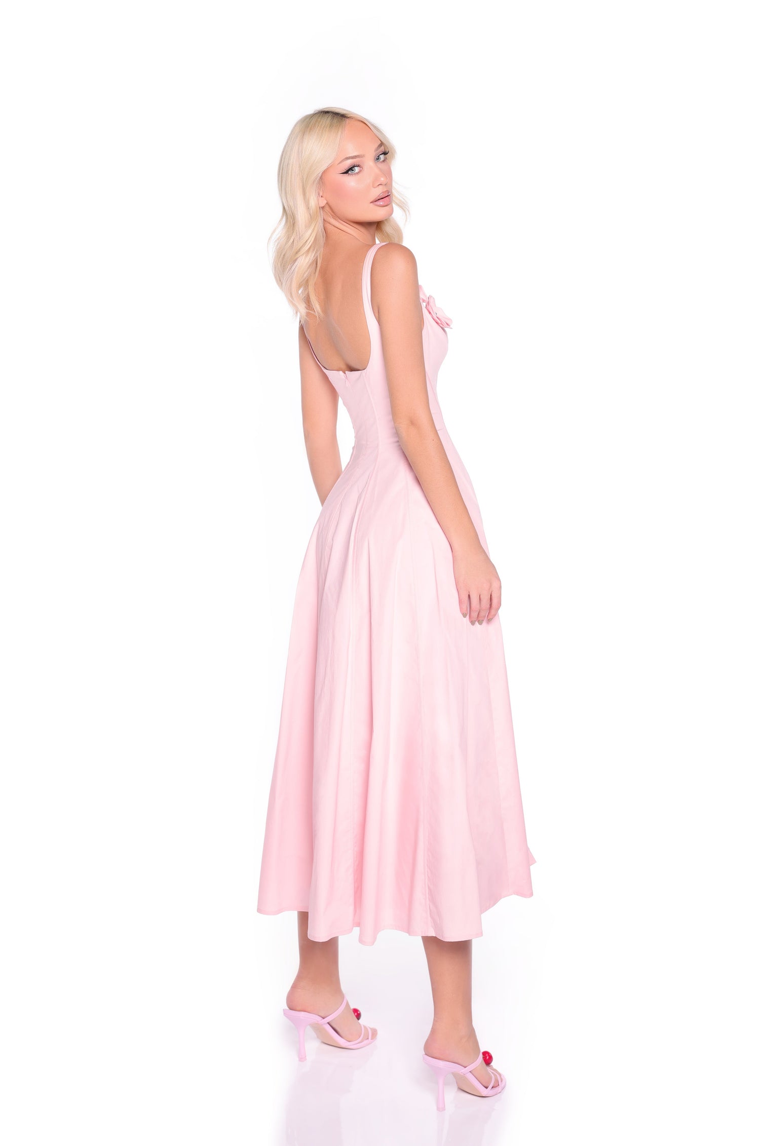 Blush Pink A-Line Midi Casual Dress: Camellia Soft Blush / Medium Blush Pink A-Line Midi Casual Dress: Camellia Soft Blush / Medium