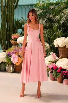 Blush Pink A-Line Midi Casual Dress: Camellia Soft Blush / Medium