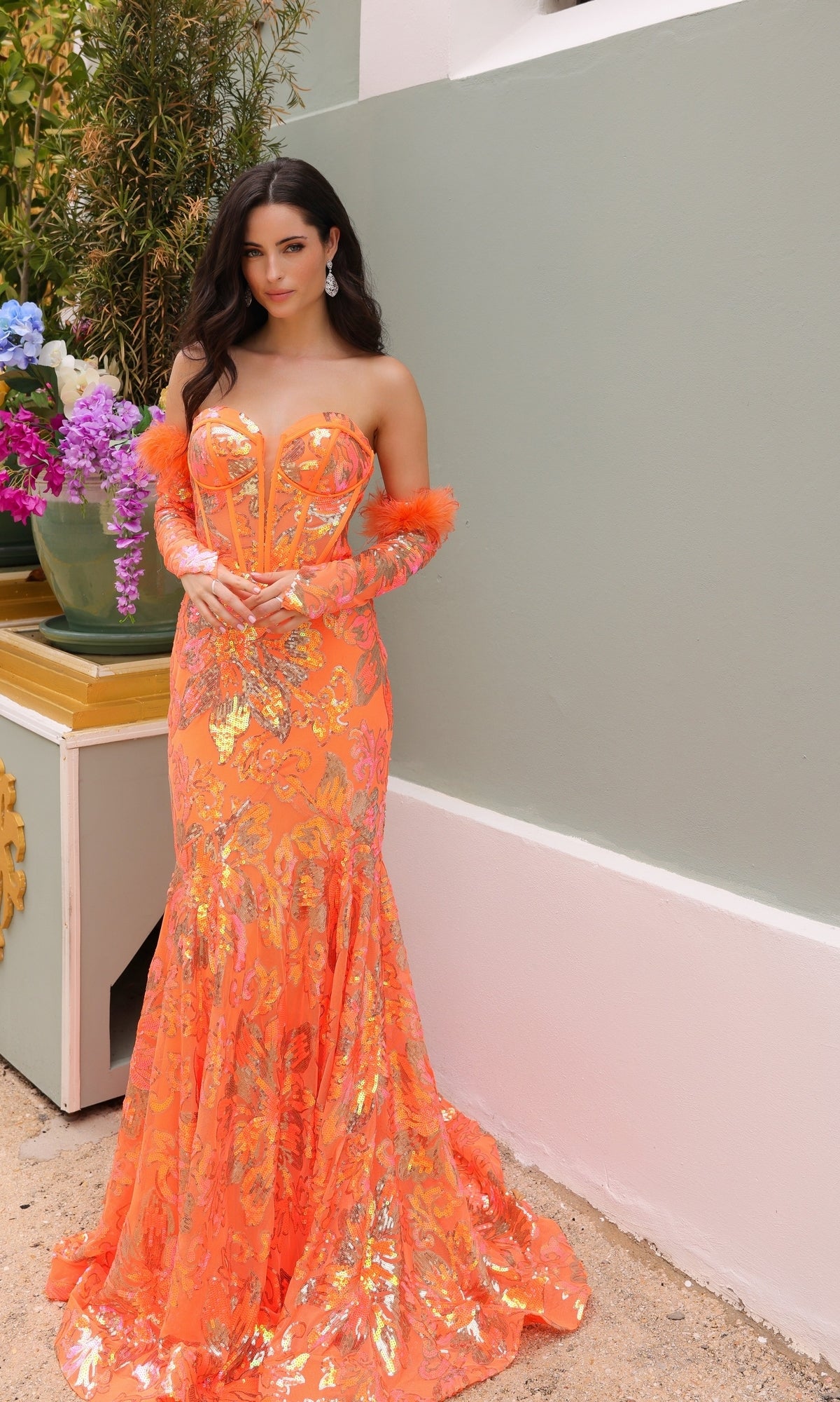 Strapless Long Sequin Prom Dress with Gloves – PromGirl
