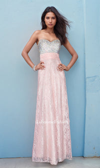 La Femme-Full Length Sweetheart Open Back Lace Gown