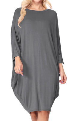 Short Casual Knit Dress with Dolman Sleeves PromGirl