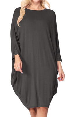 white christmas dresses Short Casual Knit Dress with Dolman Sleeves– PromGirl