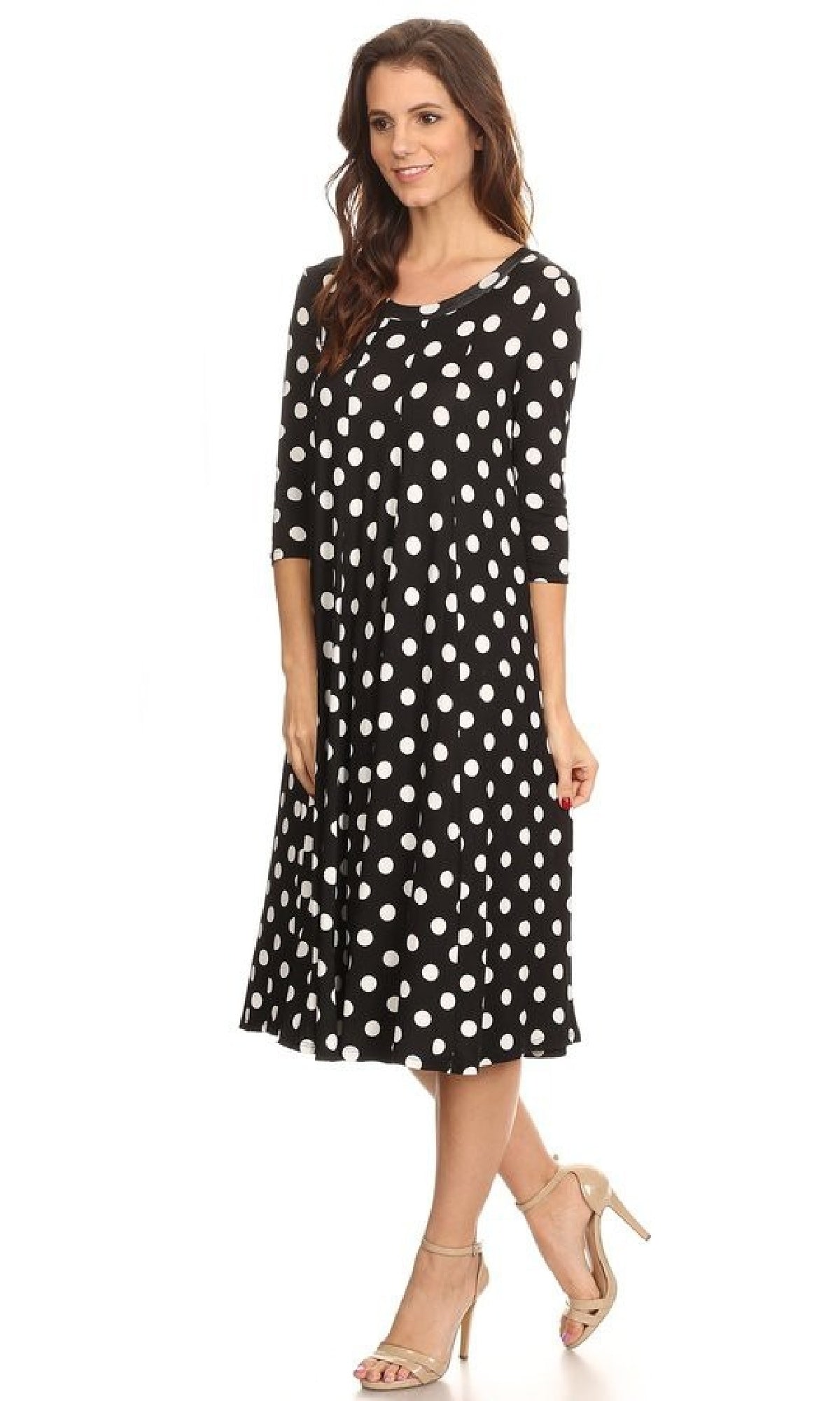 A-Line Casual Polka Dot Midi Dress with Sleeves– PromGirl