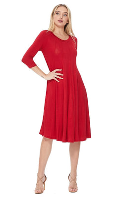 A woman stands confidently against a white background in a Knee-Length Casual Party Dress paired with three-quarter sleeves and beige high-heeled sandals.